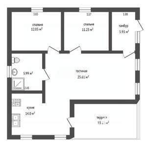 Дом 90м&sup2;, 1-этажный, участок 6 сот.  