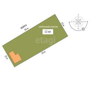 Дом 54м², 1-этажный, участок 12 сот.  