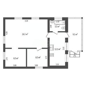 Дом 68м&sup2;, 1-этажный, участок 9 сот.  