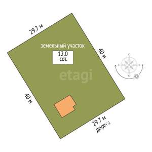 Дом 42м², 1-этажный, участок 12 сот.  