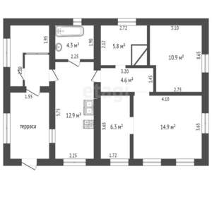 Дом 72м², 1-этажный, участок 6 сот.  