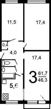 2-к квартира, на длительный срок, 59м2, 5/9 этаж