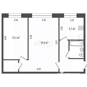 2-к квартира, вторичка, 46м2, 1/5 этаж
