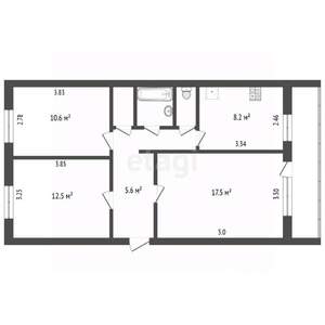 3-к квартира, вторичка, 63м2, 2/5 этаж