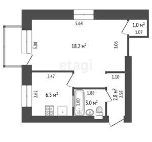 1-к квартира, вторичка, 33м2, 4/4 этаж