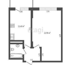 1-к квартира, вторичка, 42м2, 5/5 этаж