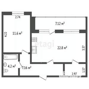 2-к квартира, вторичка, 55м2, 4/9 этаж