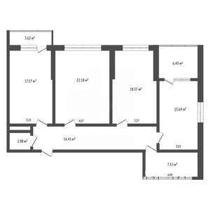 3-к квартира, вторичка, 109м2, 9/12 этаж