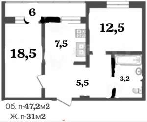 2-к квартира, вторичка, 47м2, 2/9 этаж