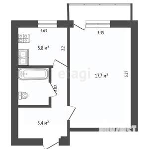 1-к квартира, вторичка, 32м2, 4/4 этаж