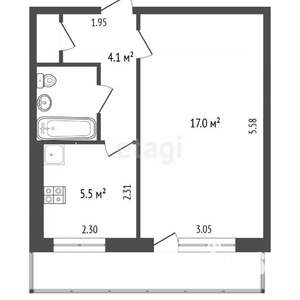 1-к квартира, вторичка, 30м2, 5/5 этаж