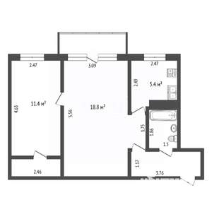 2-к квартира, вторичка, 45м2, 4/5 этаж