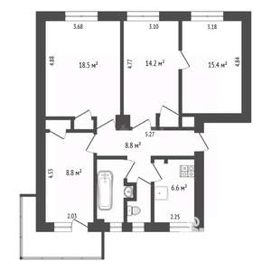 4-к квартира, вторичка, 80м2, 2/4 этаж