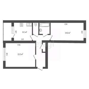 2-к квартира, вторичка, 49м2, 1/5 этаж