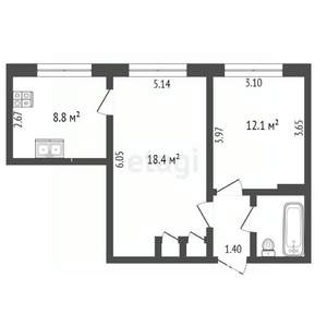 2-к квартира, вторичка, 46м2, 4/5 этаж