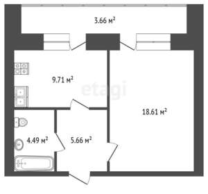 1-к квартира, вторичка, 38м2, 8/9 этаж