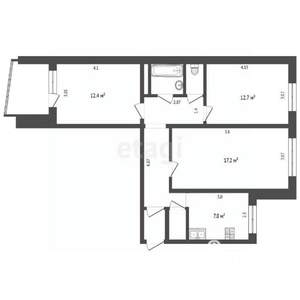3-к квартира, вторичка, 66м2, 9/9 этаж