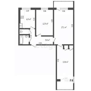 3-к квартира, вторичка, 63м2, 8/9 этаж