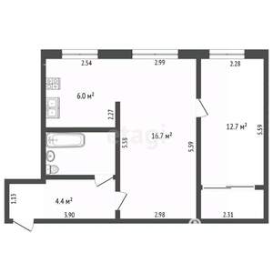 2-к квартира, вторичка, 44м2, 1/4 этаж