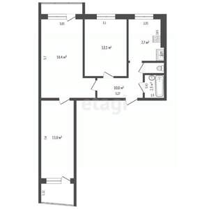 3-к квартира, вторичка, 61м2, 5/9 этаж