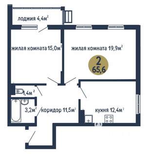 2-к квартира, строящийся дом, 66м2, 3/3 этаж