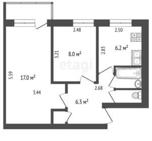 2-к квартира, вторичка, 41м2, 4/5 этаж
