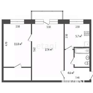 2-к квартира, вторичка, 44м2, 3/5 этаж