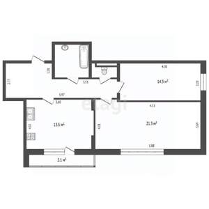 2-к квартира, вторичка, 68м2, 3/3 этаж