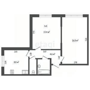 2-к квартира, вторичка, 49м2, 1/3 этаж