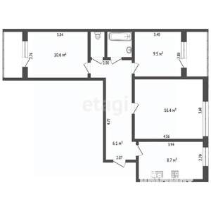 3-к квартира, вторичка, 58м2, 6/10 этаж