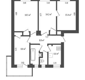 4-к квартира, вторичка, 80м2, 2/4 этаж