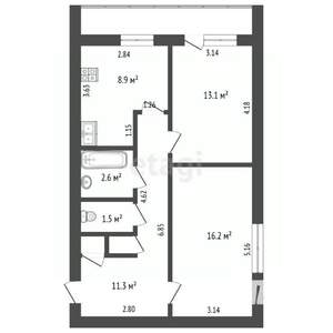 2-к квартира, вторичка, 55м2, 4/4 этаж