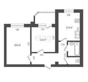 2-к квартира, вторичка, 58м2, 2/10 этаж