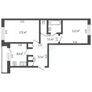 2-к квартира, вторичка, 54м2, 2/3 этаж