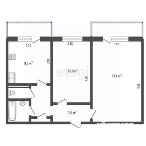 2-к квартира, вторичка, 48м2, 4/4 этаж