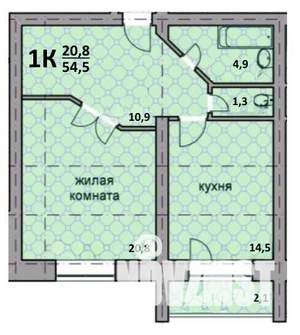 1-к квартира, вторичка, 55м2, 4/9 этаж