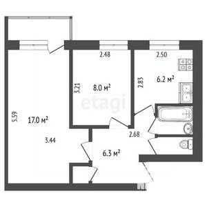 2-к квартира, вторичка, 41м2, 4/5 этаж