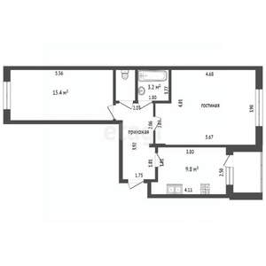 2-к квартира, вторичка, 57м2, 1/3 этаж