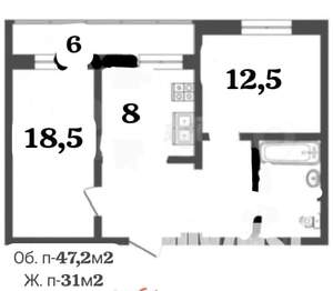 2-к квартира, вторичка, 47м2, 2/9 этаж