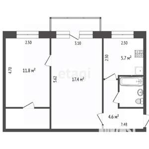 2-к квартира, вторичка, 44м2, 3/5 этаж