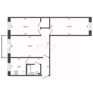 3-к квартира, вторичка, 58м2, 2/5 этаж