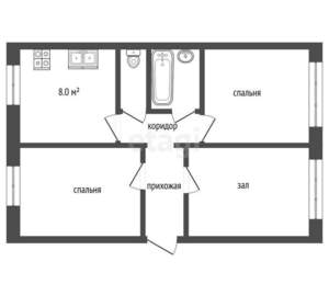 3-к квартира, вторичка, 66м2, 3/5 этаж