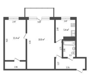 2-к квартира, вторичка, 45м2, 4/5 этаж