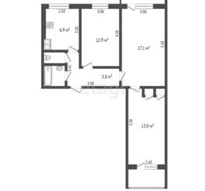 3-к квартира, вторичка, 63м2, 8/9 этаж