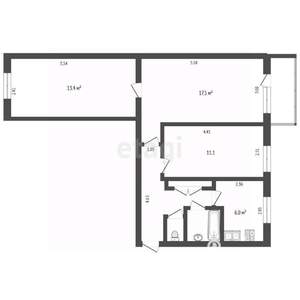 3-к квартира, вторичка, 59м2, 2/2 этаж