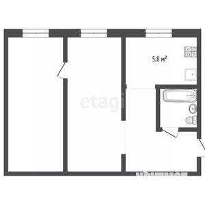 2-к квартира, вторичка, 44м2, 1/5 этаж