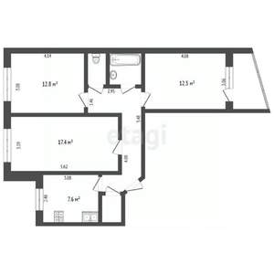 3-к квартира, вторичка, 66м2, 1/10 этаж