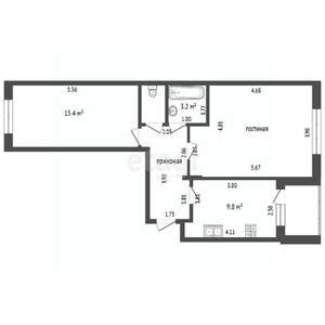 2-к квартира, вторичка, 57м2, 1/3 этаж