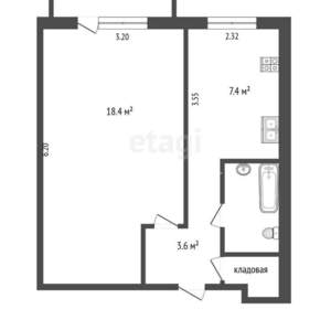 1-к квартира, вторичка, 32м2, 8/9 этаж