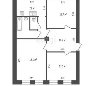 3-к квартира, вторичка, 71м2, 1/2 этаж